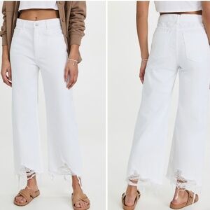 DL1961 White Cropped Wide-Leg Frayed Hem Jeans